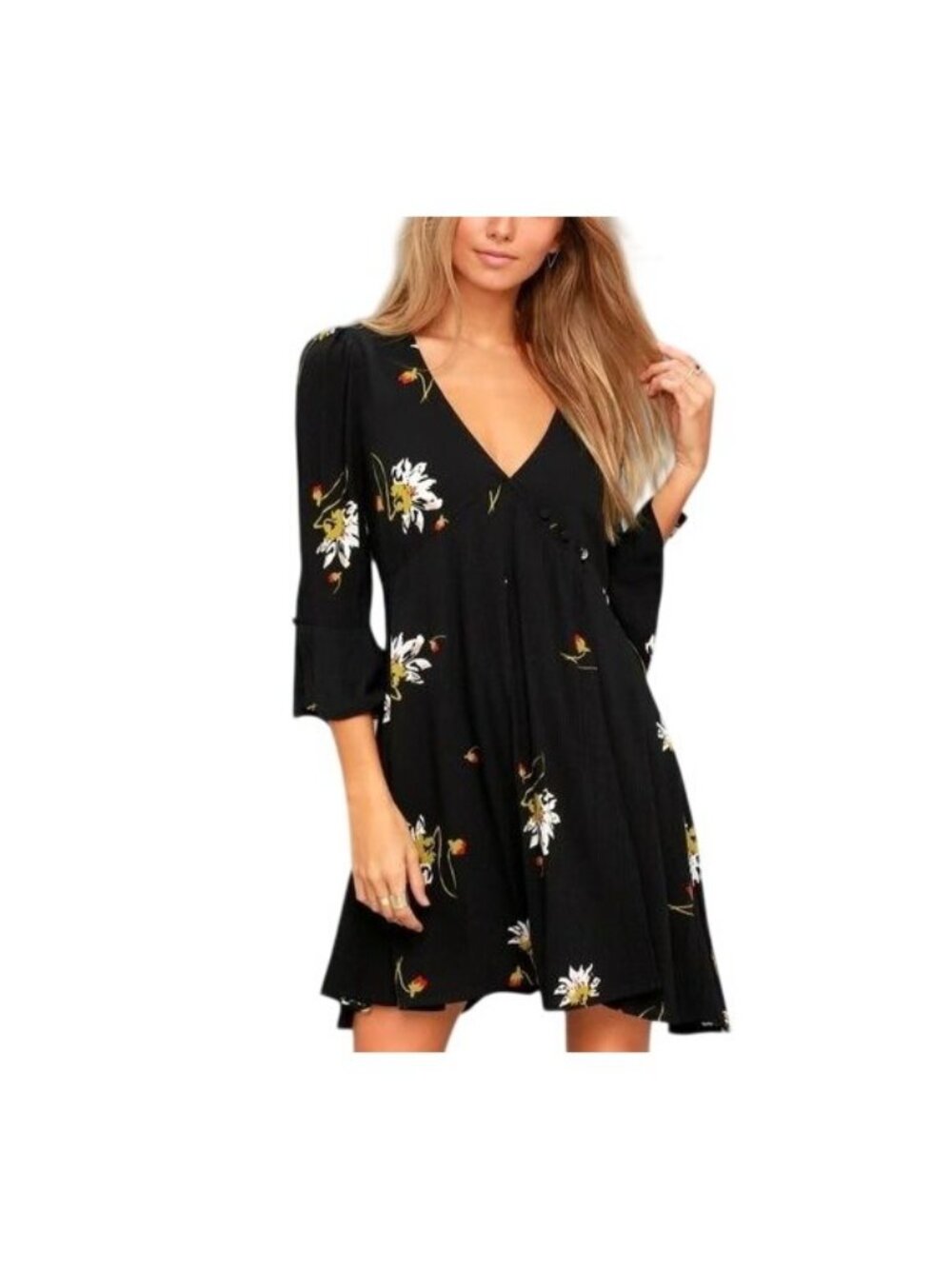 Free People Time On My Side Floral Wrap Mini Dress Black S